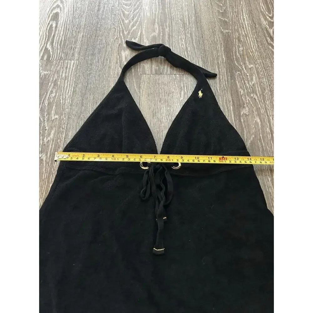 VTG Ralph Lauren Black Terry Halter Dress L Cover Up tennis Beach Club Preppy - Picture 11 of 16